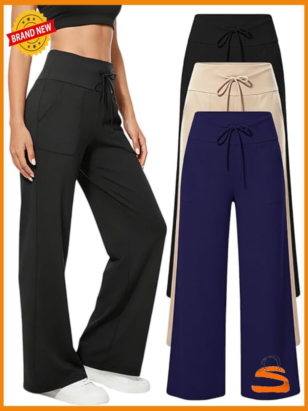 3-Pack Wide Leg Yoga Pants with Pockets High Waisted Lounge Pajama Bottoms